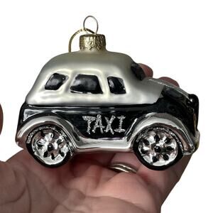 Thomas Pacconi Taxi Cab Christmas Ornament Museum Series Blown Glass Black